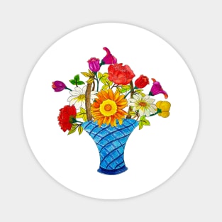 Pencil Art Sketch A Pot Of Colorful Handdrawn Flower Bouquet Magnet